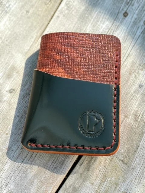 vertical card holder handcrafted from Rocado art shell cordovan