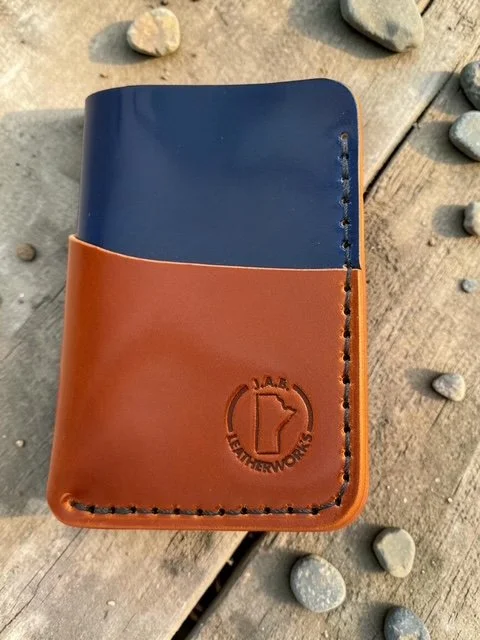 vertical card holder handcrafted from Rocado shell cordovan