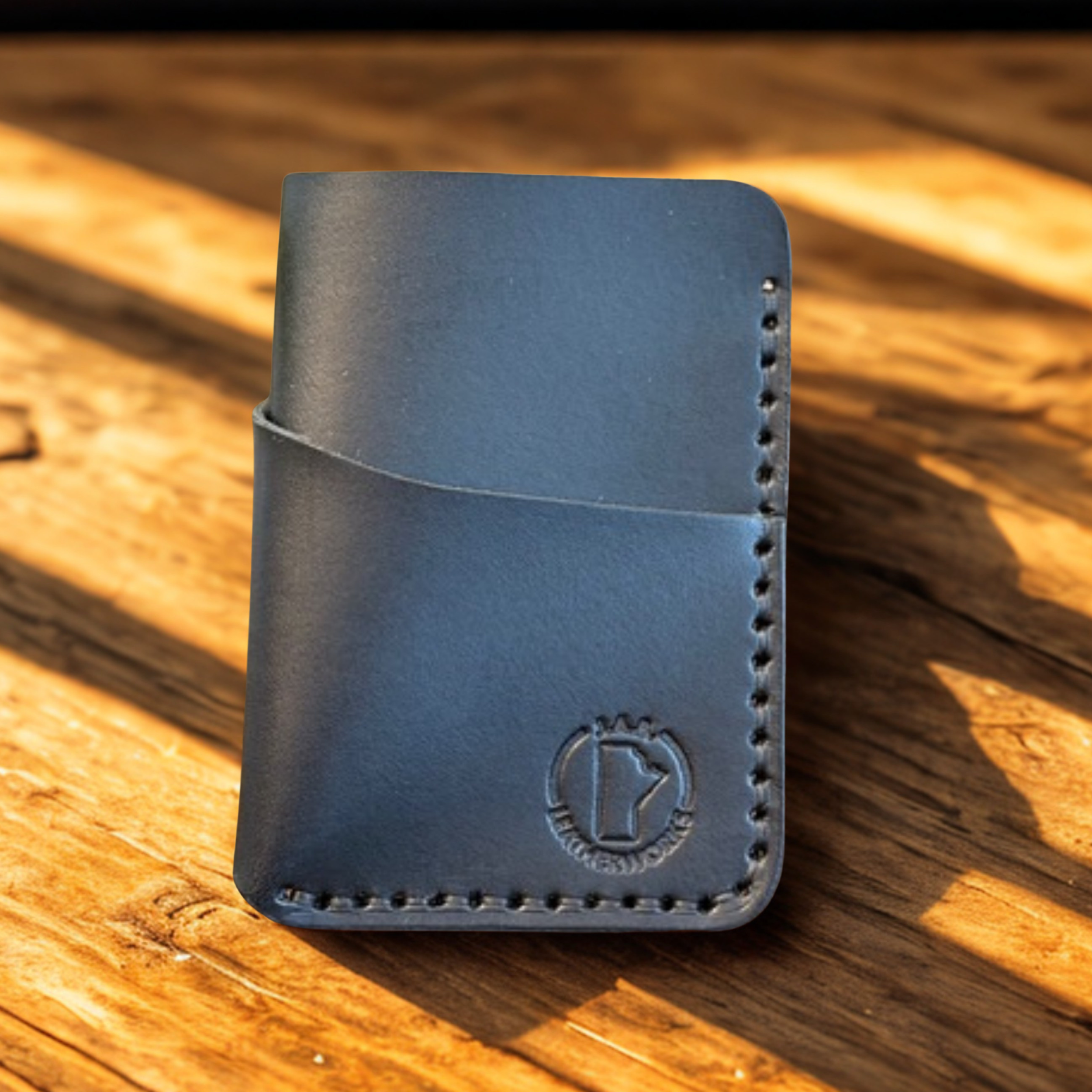 Handcrafted custom vegetable tanned premium full grain leather vertical card holder. Manitoba, Canada