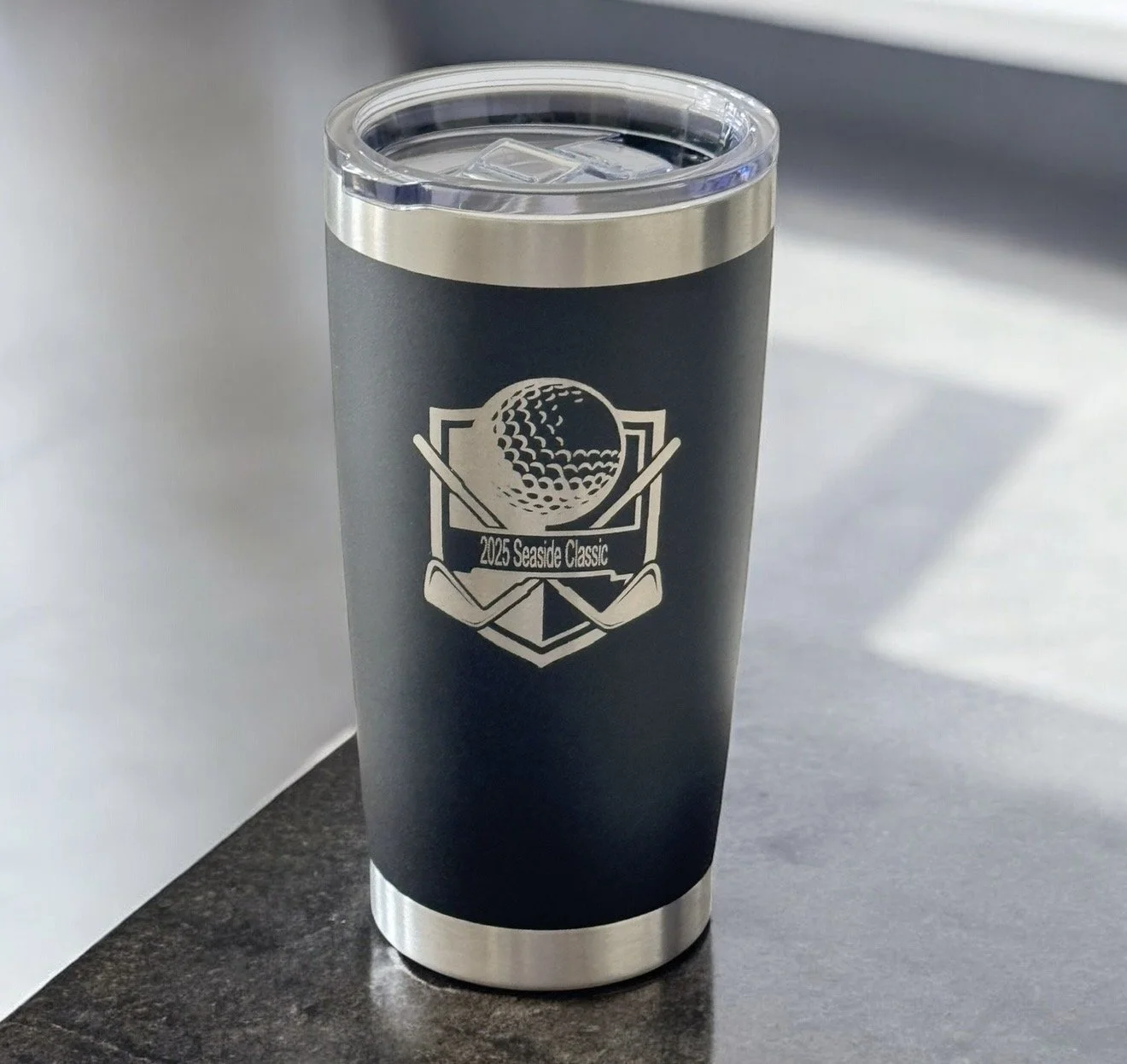 Personalized laser engraved tumbler with custom name, handcrafted in Canada