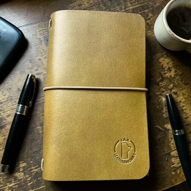 Trifold leather journal cover for traveler’s notebook system