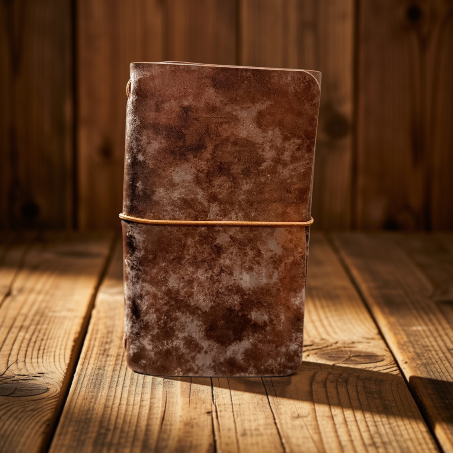 Copper marble vegetable-tanned leather Field Notes tri-fold cover with cord closure, handmade by JAB Leatherworks