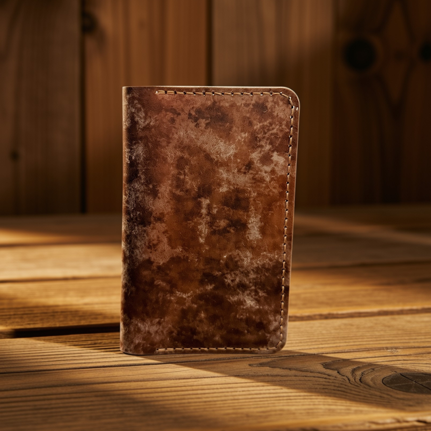 Copper marble vegetable-tanned leather Field Notes folio with hand stitching, handmade by JAB Leatherworks