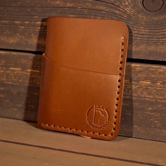Handcrafted Vertical Three-Pocket Leather Card Holder | Customizable Slim Wallet