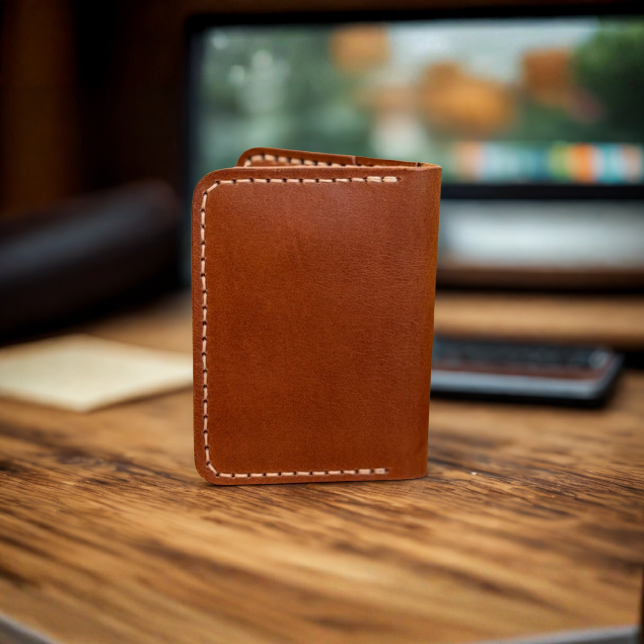 Premium full-grain leather bifold wallet with multiple card slots and cash compartment, handcrafted for durability