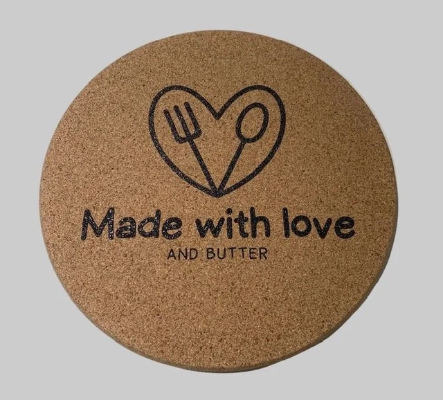 Personalized Cork Trivet Custom Laser Engraved Made with Love Design