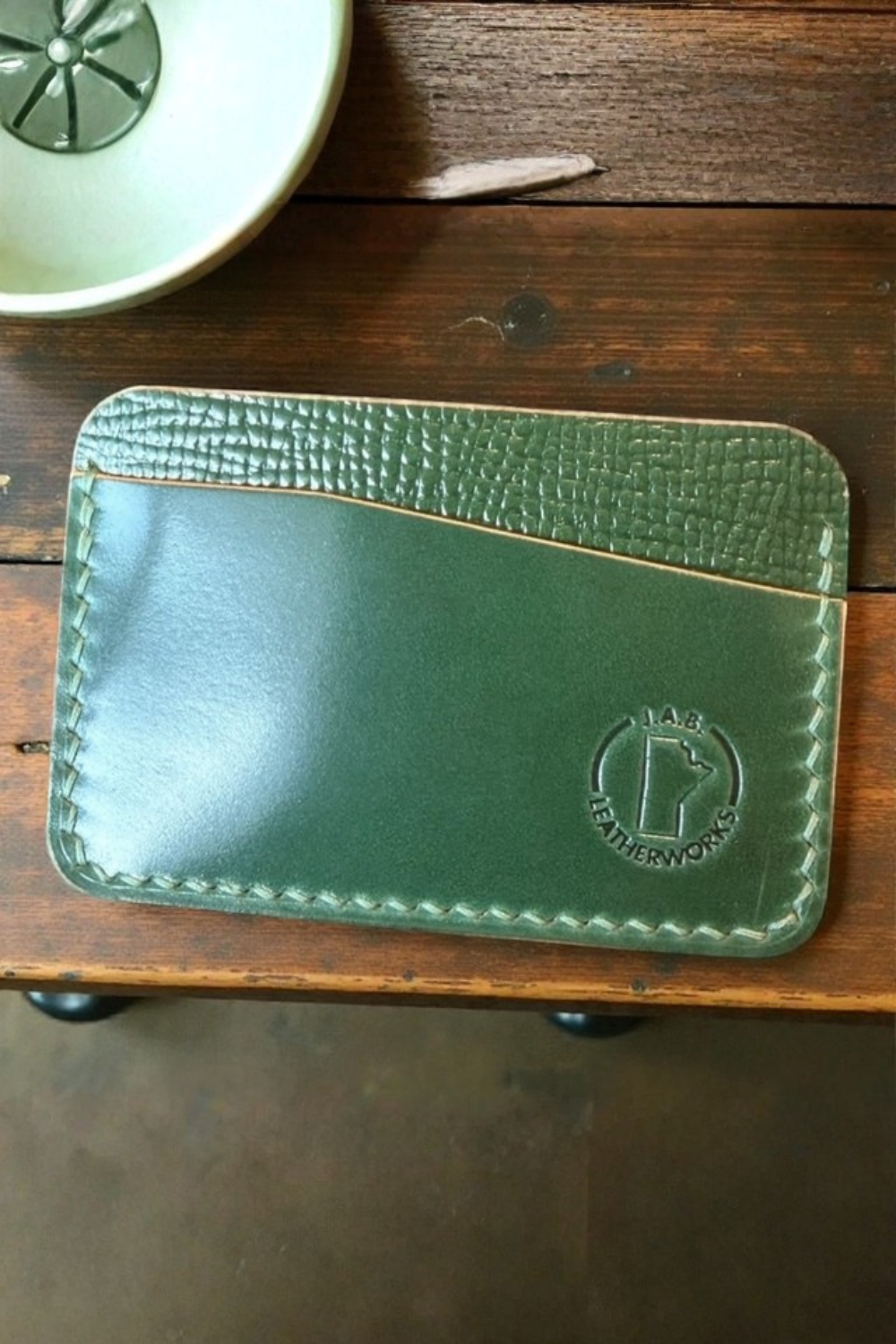 Green Shell Cordovan Horizontal Card Holder | Handcrafted, One-of-One, Ready to Ship from Canada