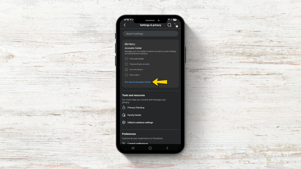 facebook screenshot of accounts center