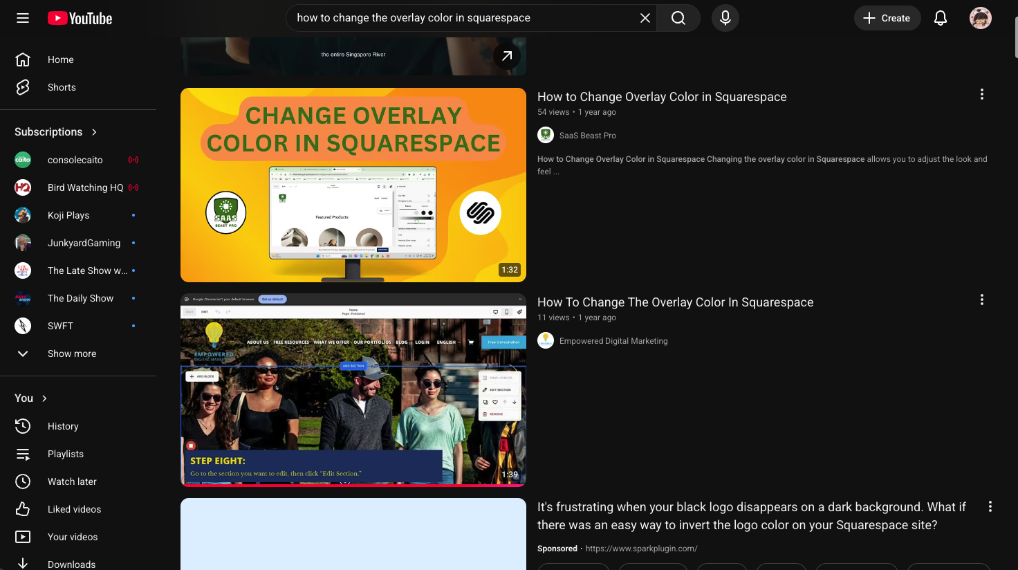 create high quality content on a single topic like this example in youtube search "how to change the overlay color in squarespace"