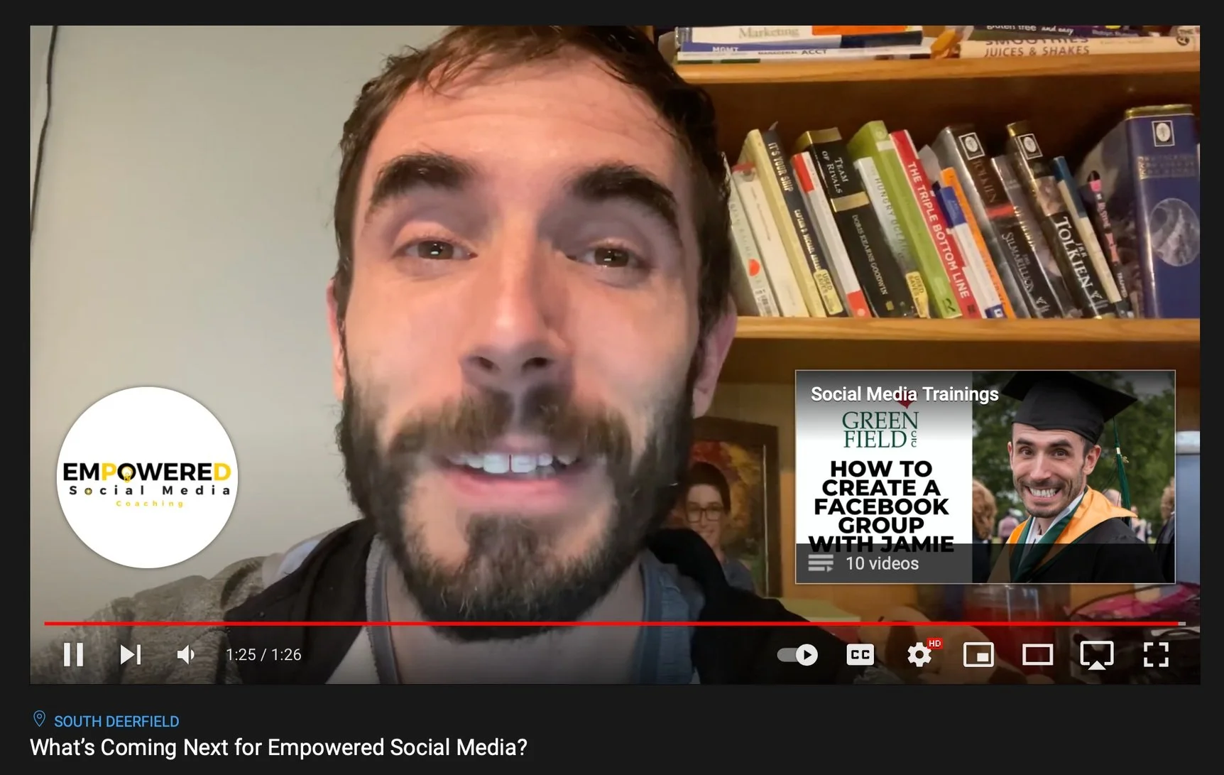 A screenshot of a YouTube end screen card we created for our Empowered Social Media videos.