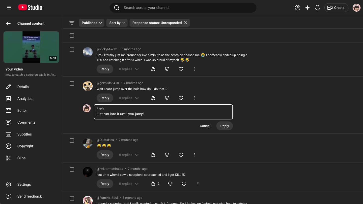 youtube channel screenshot showing how youtube creators should engage with viewers and reply to comments on youtube videos