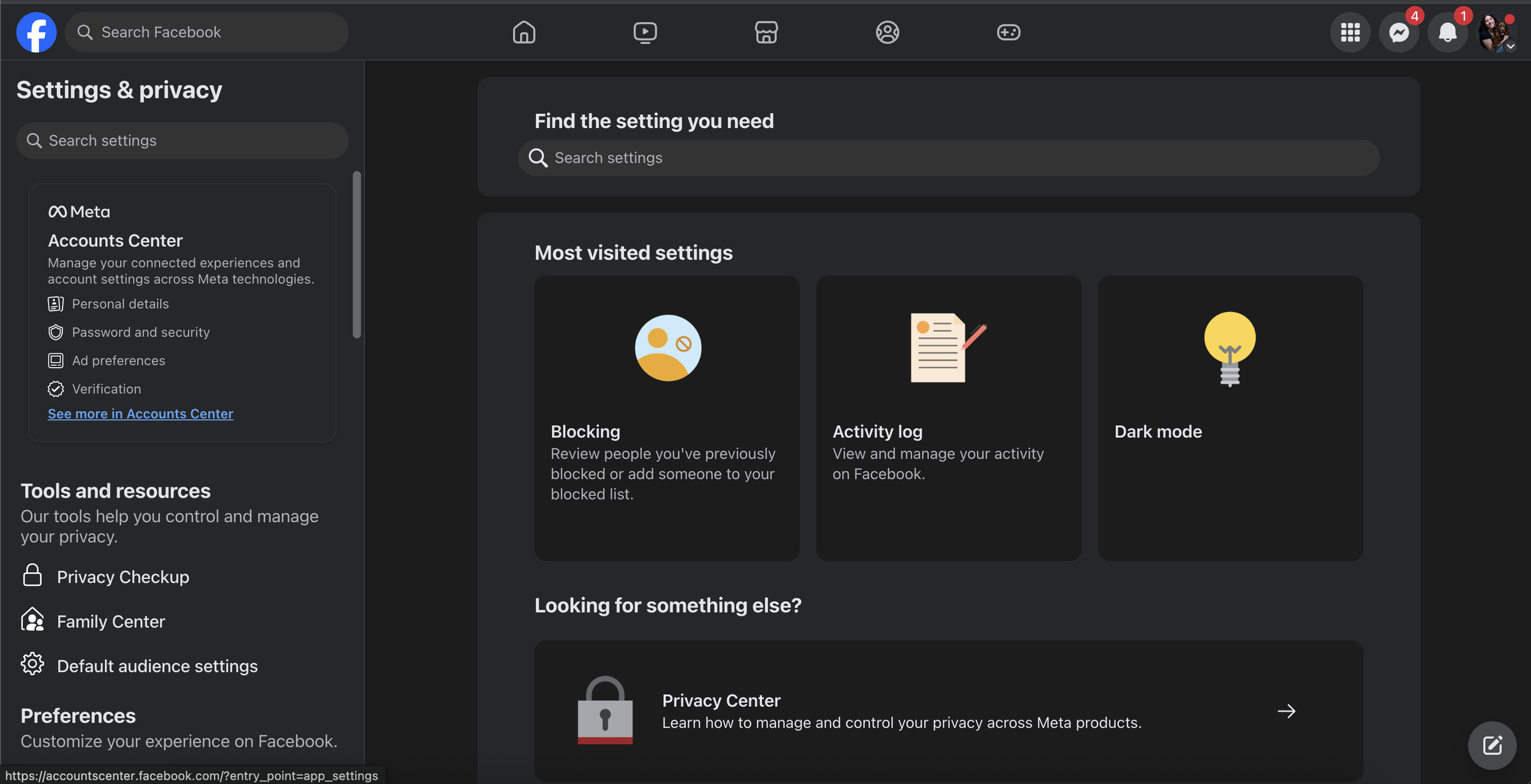 click on accounts center on the left to go to page setup