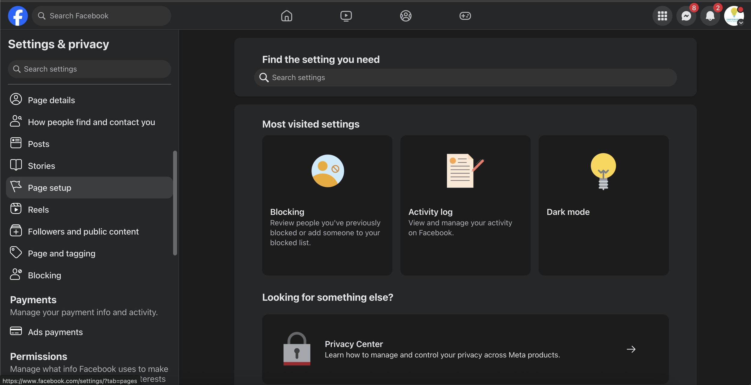 where to change your name as a business page on facebook screenshot