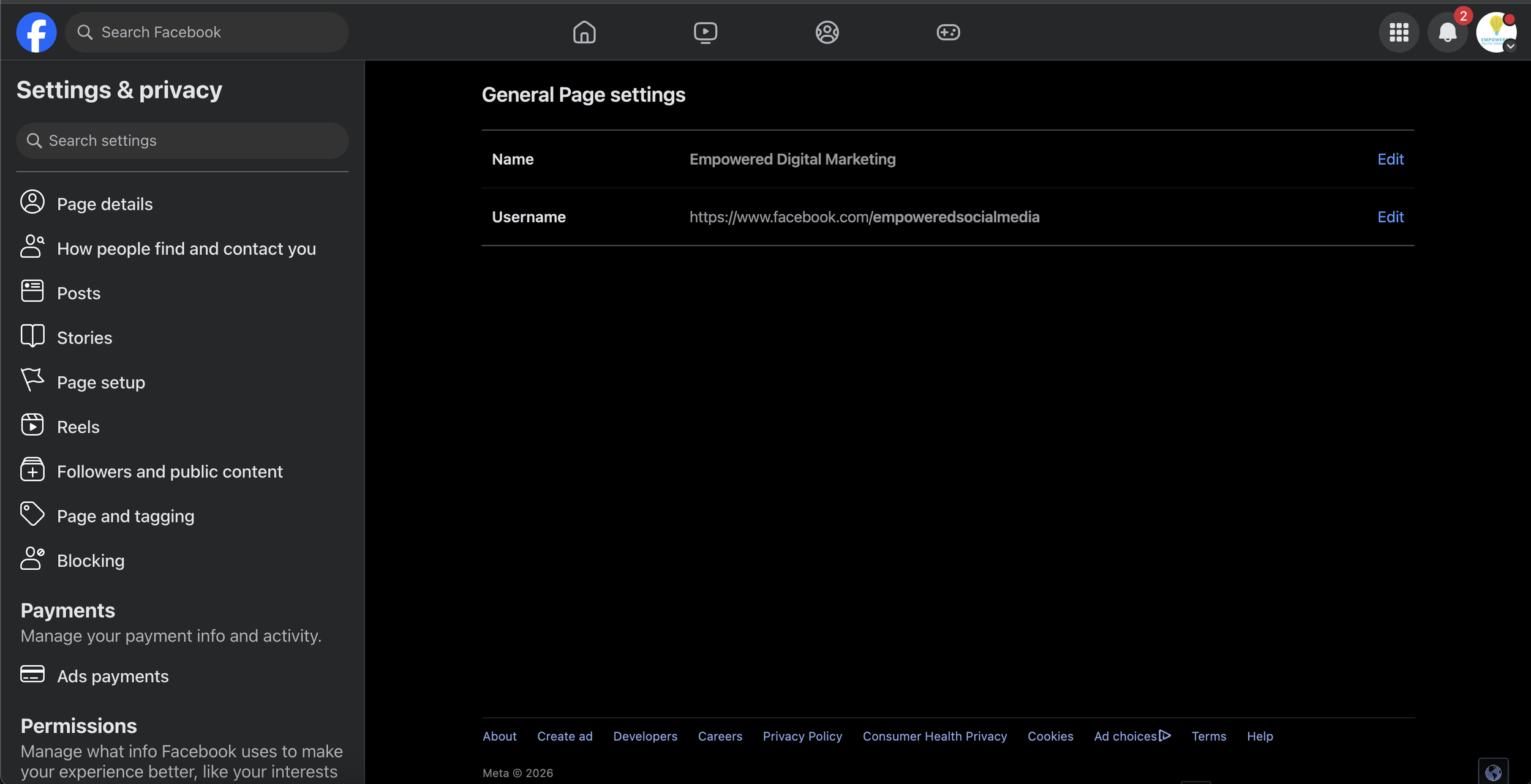 change your name on facebook business page screenshot tutorial