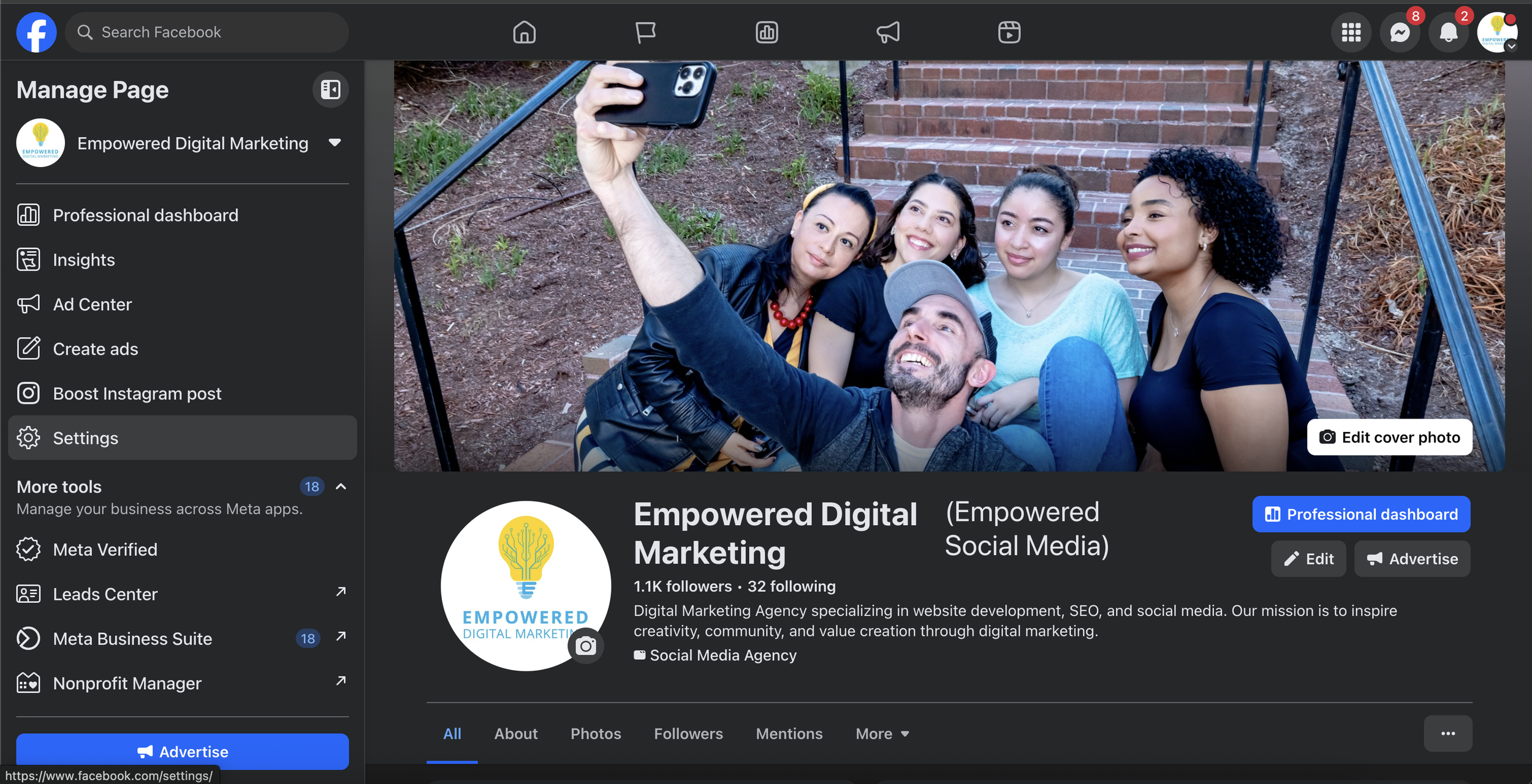 where to change your name as a business page on facebook screenshot