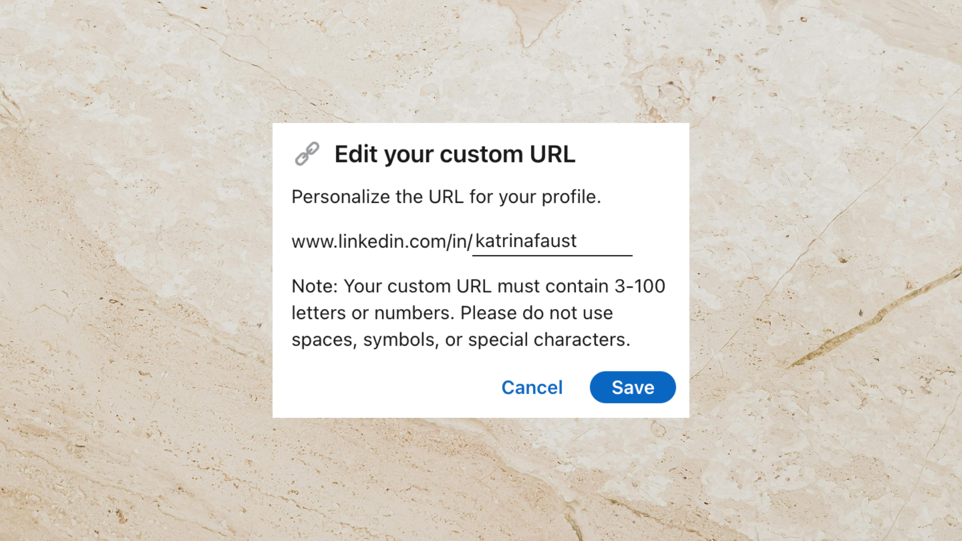 screenshot of LinkedIn settings showing how to edit your custom URL