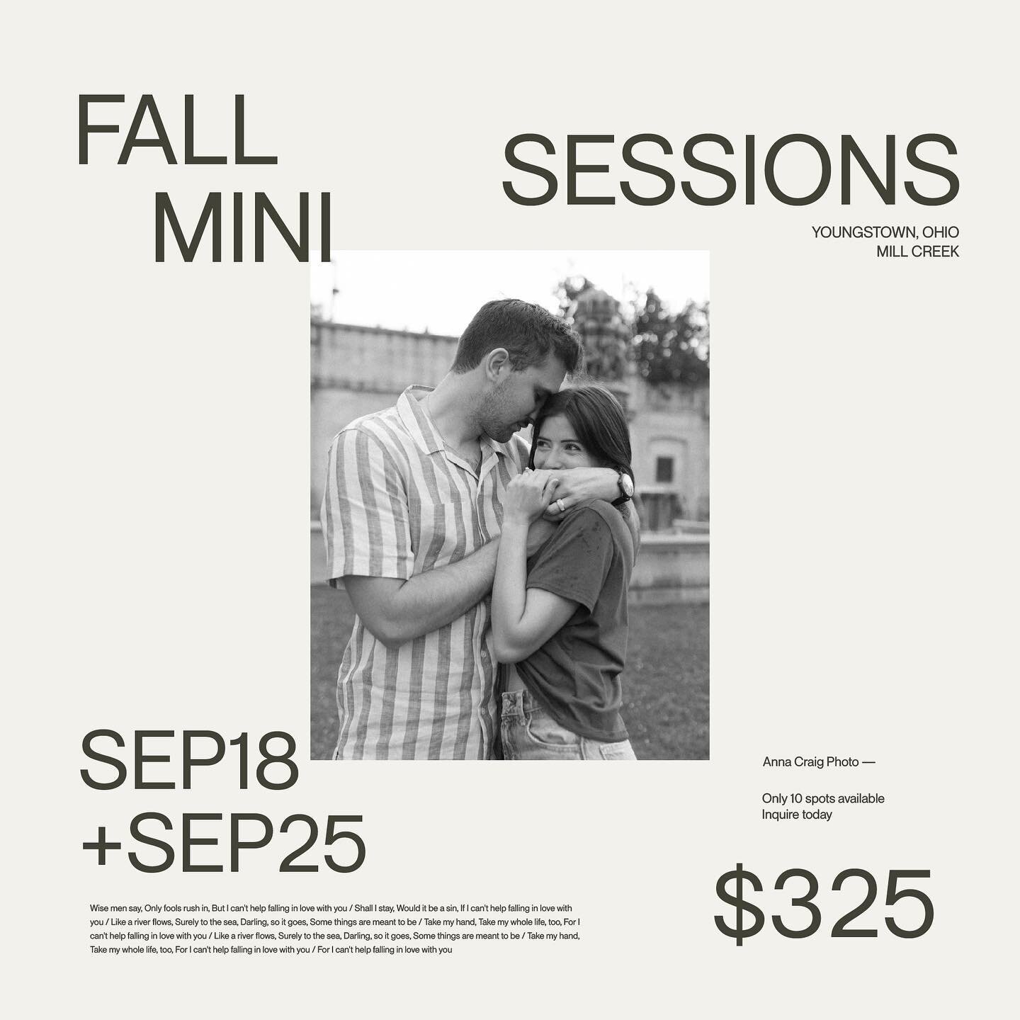 fall mini session graphics for my beautiful wife - @annacraigphoto. there are only 10 spots available, and I think about half are taken, so go reserve your spot before it&rsquo;s too late! ✨🍂👏🏻