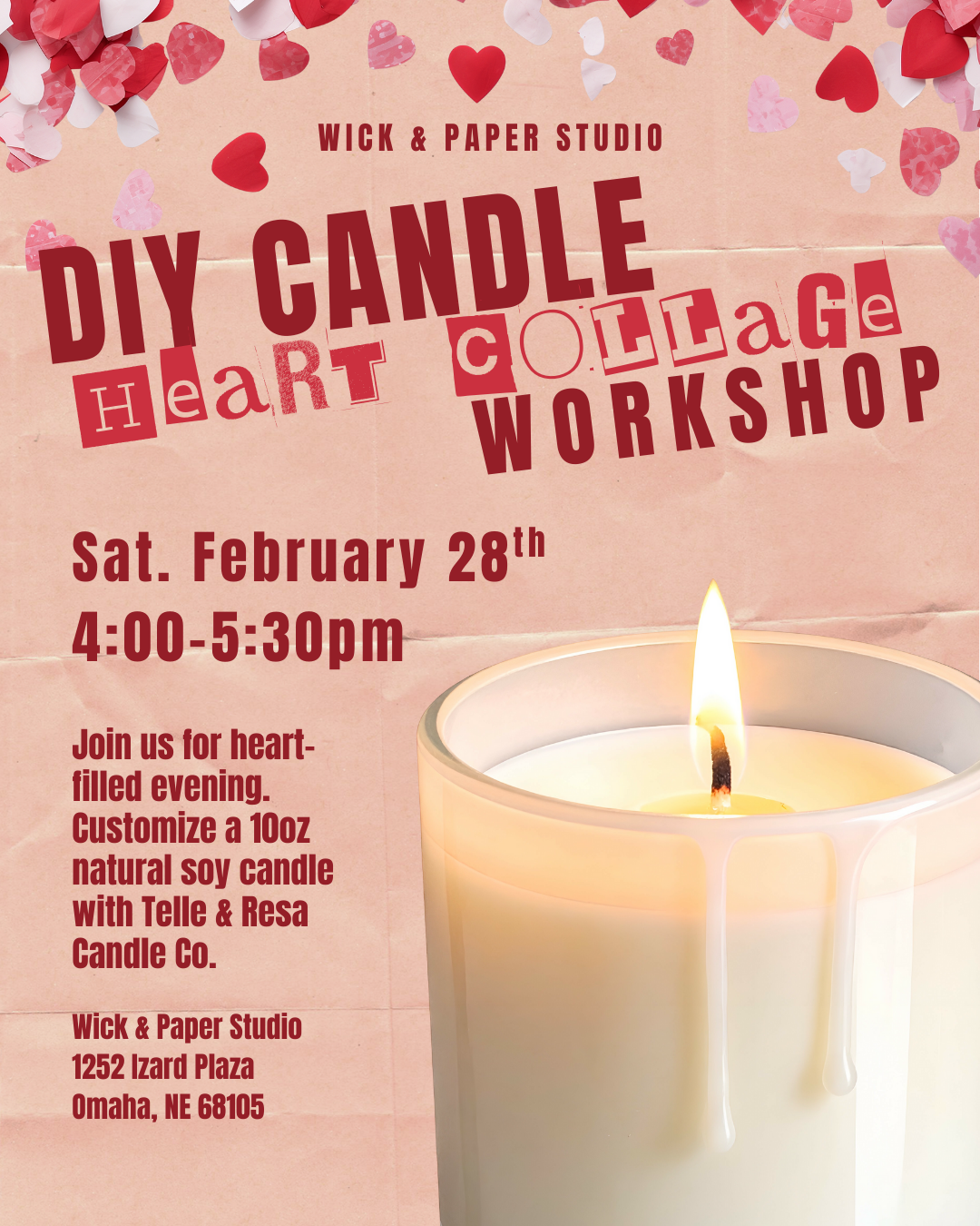 DIY CANDLE: HEART COLLAGE AT WICK &amp; PAPER STUDIO 