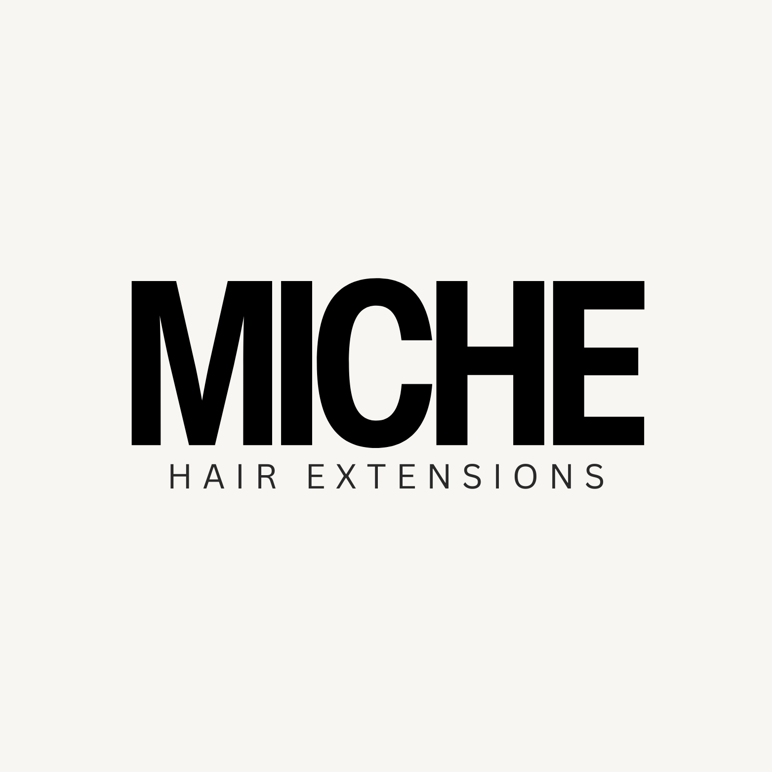 Miche hair extensions logo with black text on a gray background
