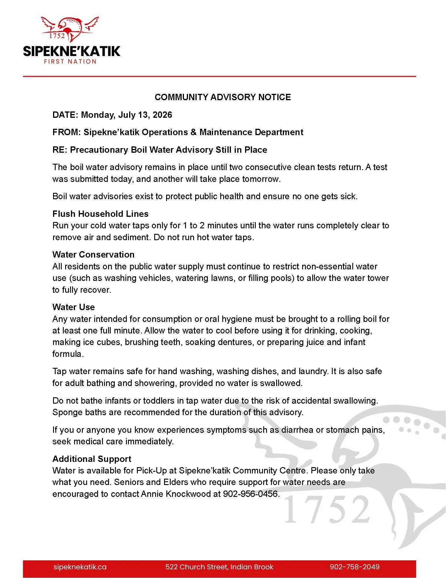 Community Advisory Notice - Precautionary Boil Water Advisory Still in Place