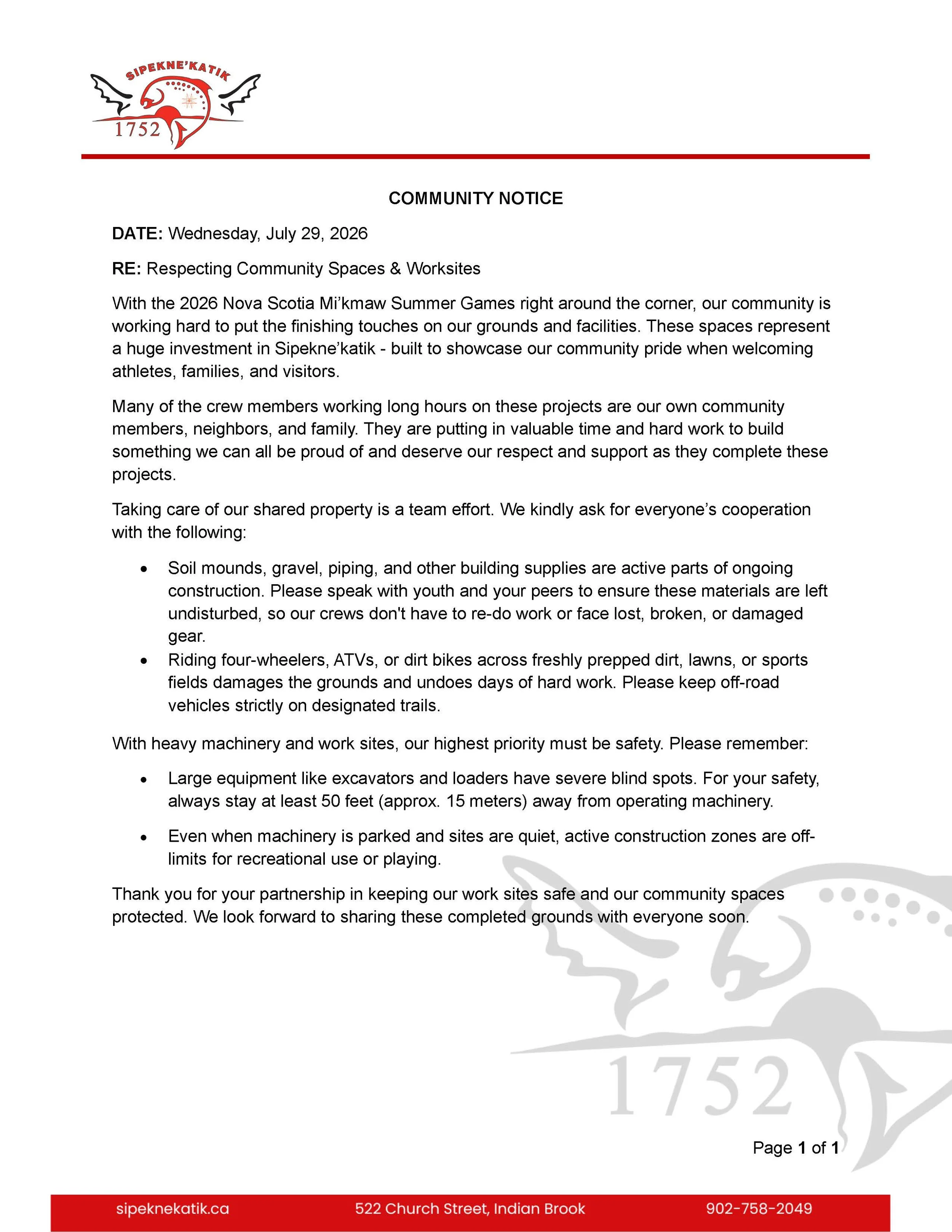 Community Notice: Respecting Community Spaces &amp; Worksites