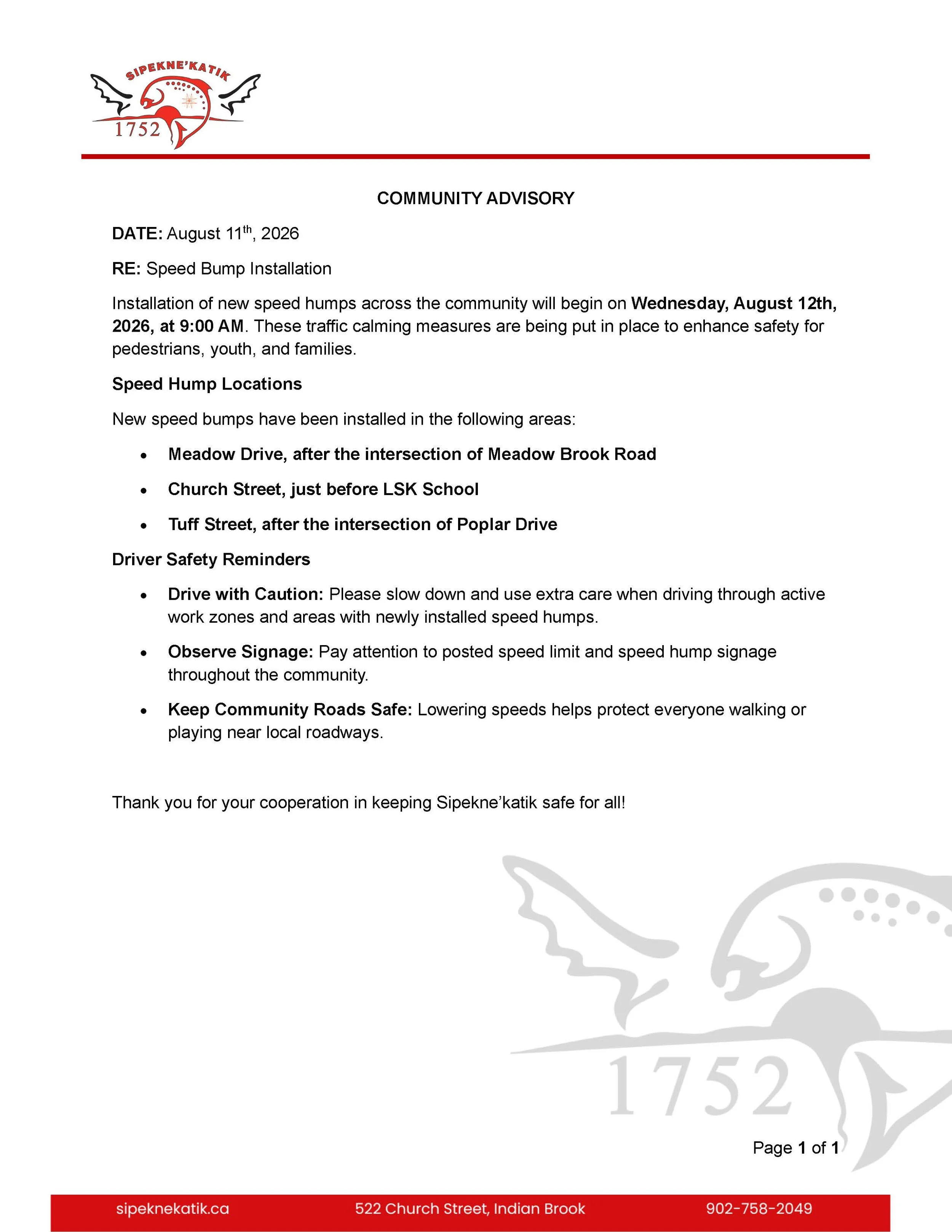 COMMUNITY ADVISORY: Speed Hump Installation