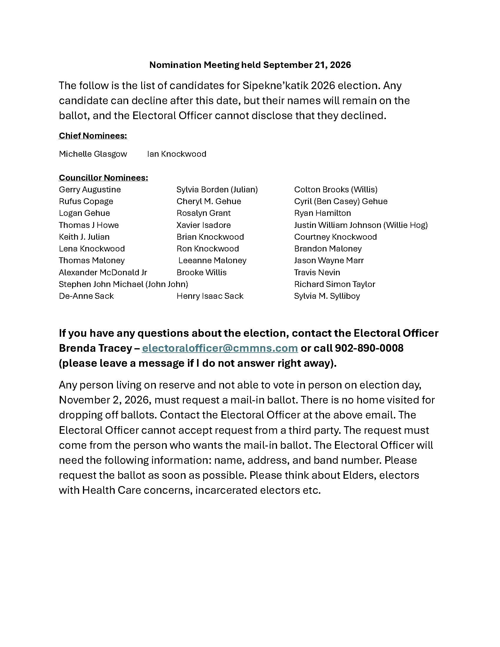 Final Election Nominations List