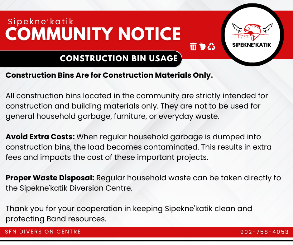 Community Notice: Construction Bin Usage
