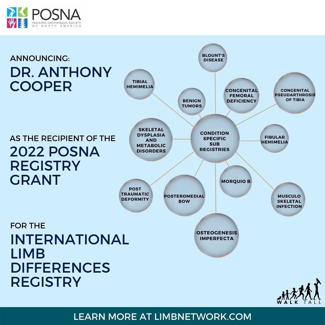 We are thrilled to announce that we are the proud recipient of the 2022 Pediatric Orthopedic Society of North America Registry Grant!
 
Dr. Anthony Cooper runs the Multidisciplinary Pediatric Limb Reconstruction Program at BC Children&rsquo;s Hospita