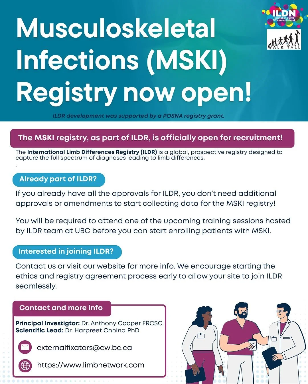 ‼️REGISTRY UPDATE! The Musculoskeletal Infections Registry as part of ILDR is now open for recruitment!

If you are currently approved for ILDR, there will be upcoming training sessions to get you ready to collect data for this registry. No further a