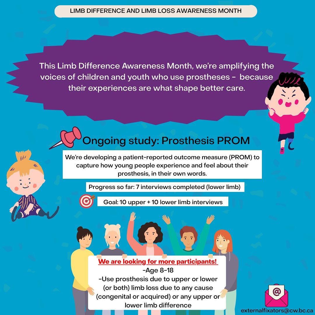 📣 This Limb Difference Awareness Month, we&rsquo;re highlighting voices that often go unheard.
Our team is currently developing a patient-reported outcome measure (PROM) to better understand how kids and teens feel about their prosthesis: what works