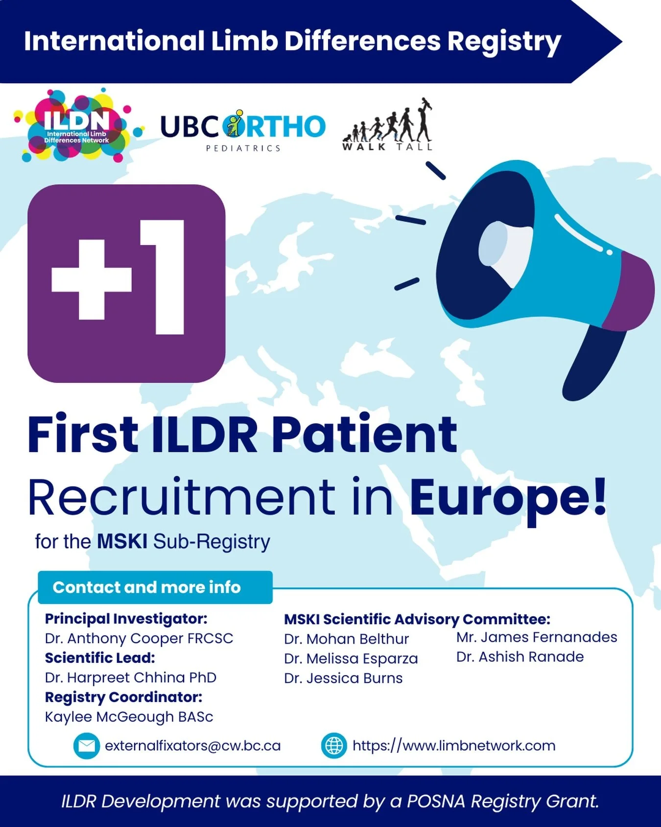 The International Limb Differences Registry (ILDR) has reached an important milestone with the first patient recruited into the Musculoskeletal Infections (MSKI) Sub-Registry in Europe.

This is a significant step forward in expanding international c