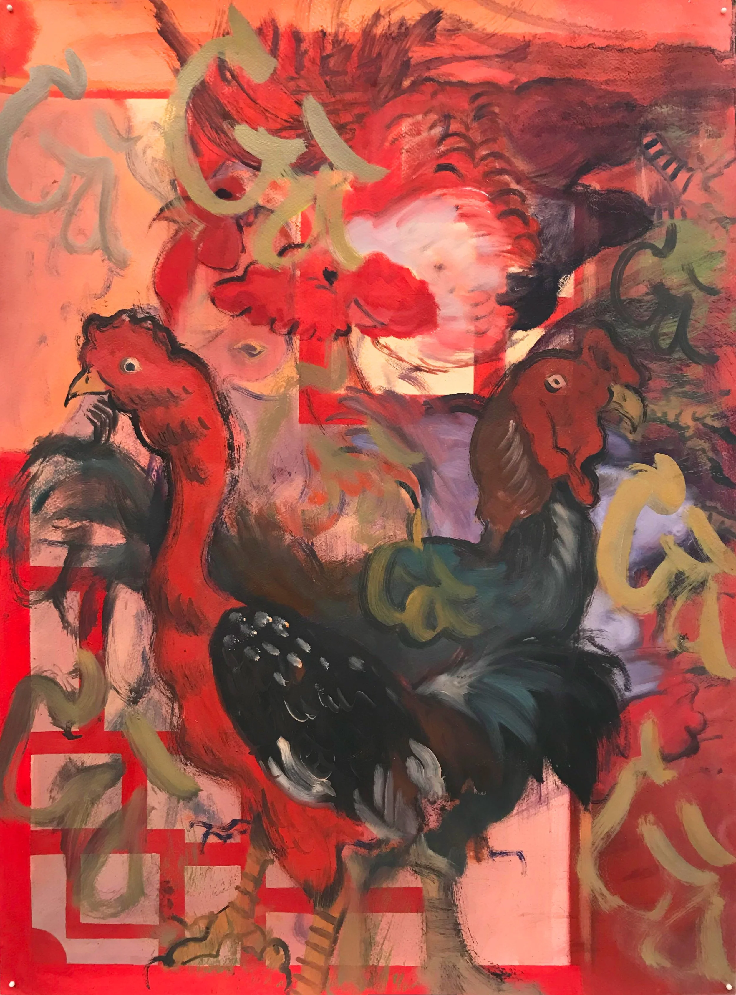 Chickens (2021) - oil on paper, SOLD