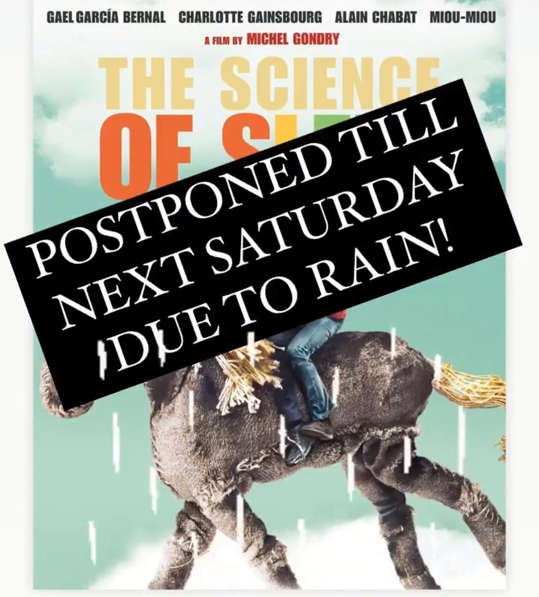 Due to rain we are postponing tonight&rsquo;s film screening until next weekend, Saturday August 19, same time, 845pm. Please join us then!