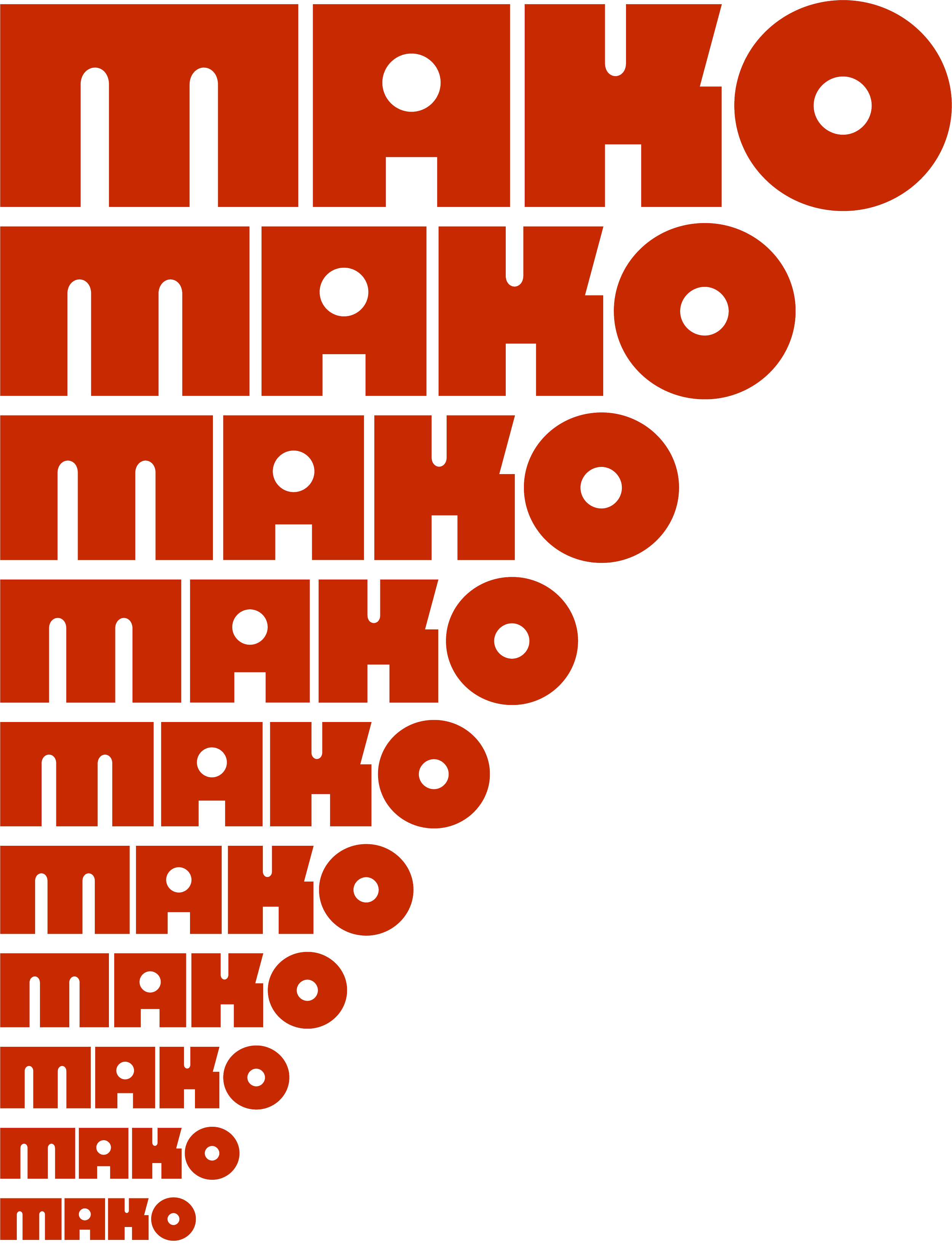 Das Bild zeigt den Schriftzug 'MAHO' in großen, roten Buchstaben auf schwarzem Hintergrund, mehrfach horizontal wiederholt.