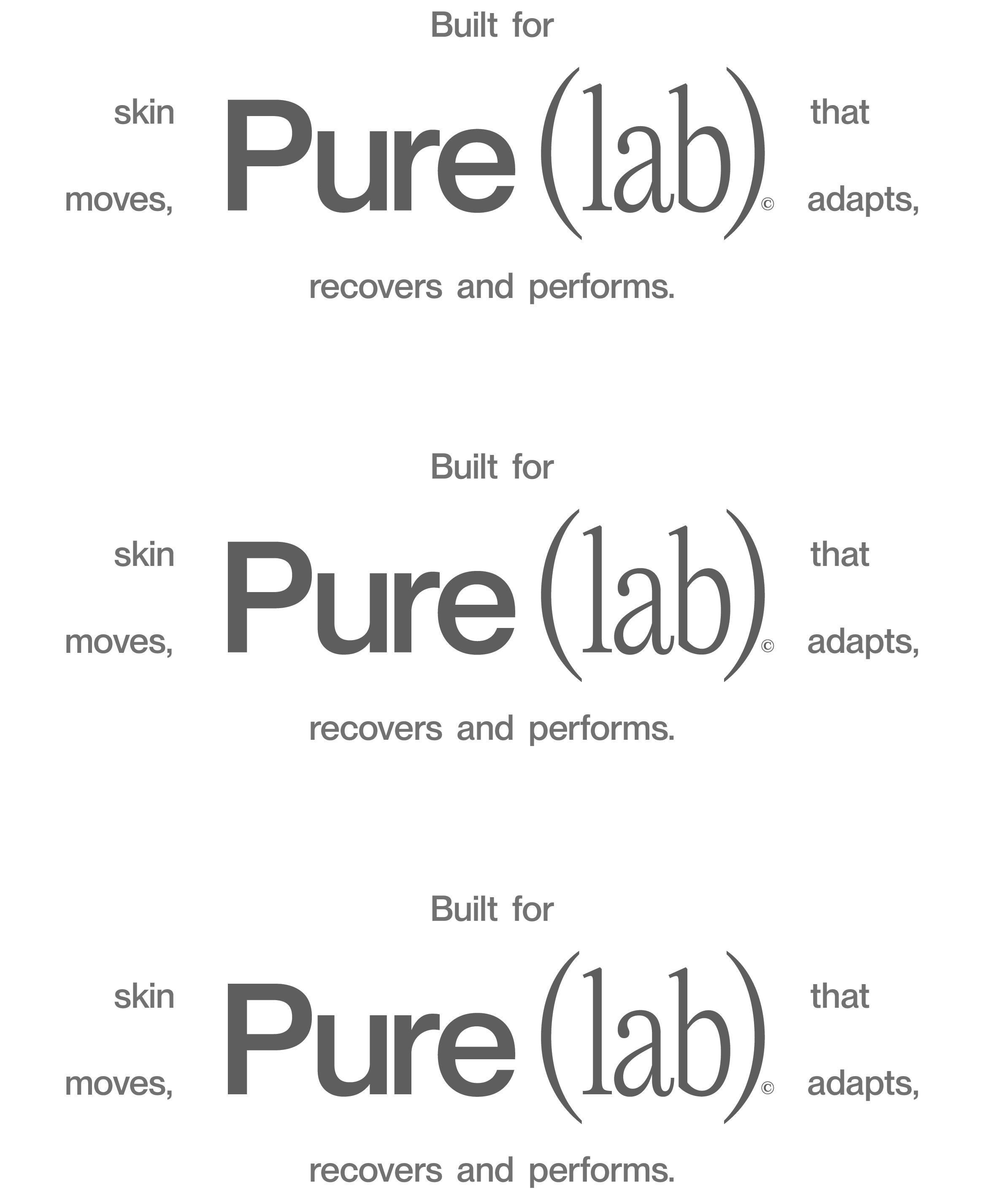 Ein Diagramm mit Text, das sagt: 'Built for Pure(lab) that moves, skin recovers and performs.'
