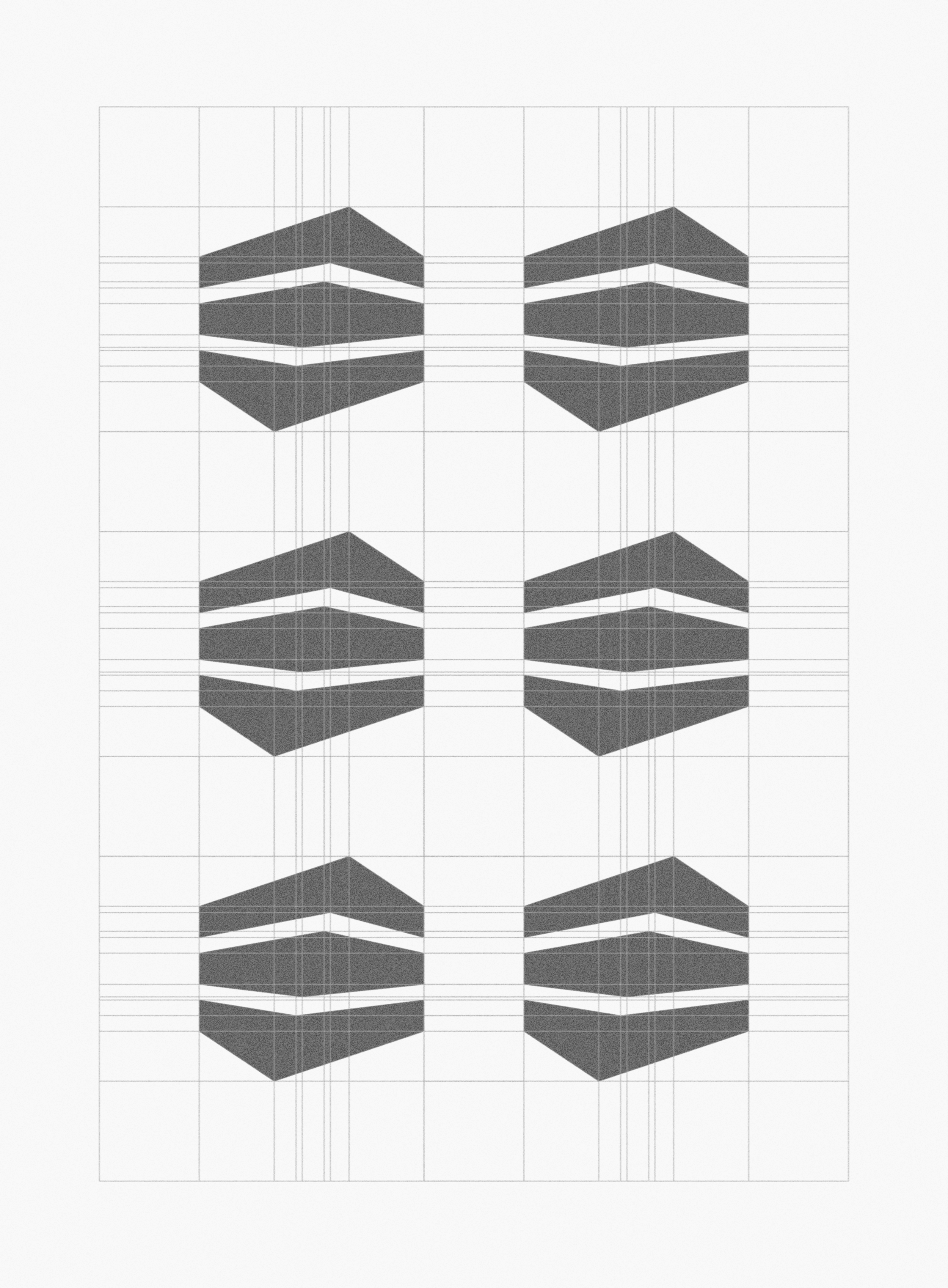 Ein geometrisches Muster mit schwarzen und weißen Formen und horizontalen Linien.