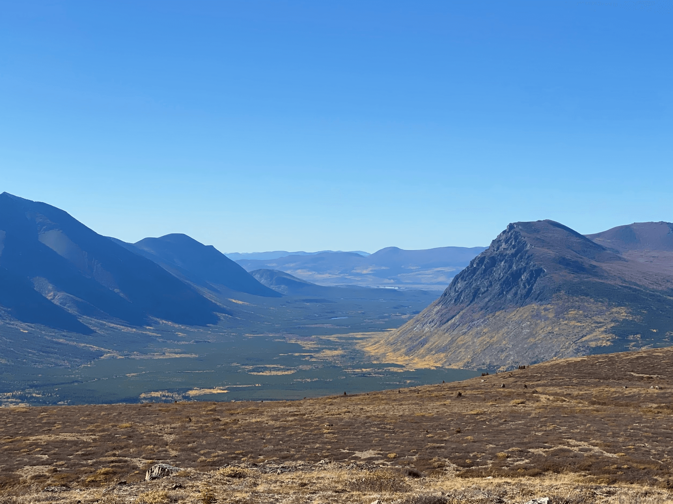 A mountain valley in the fall near Whitehorse Canada