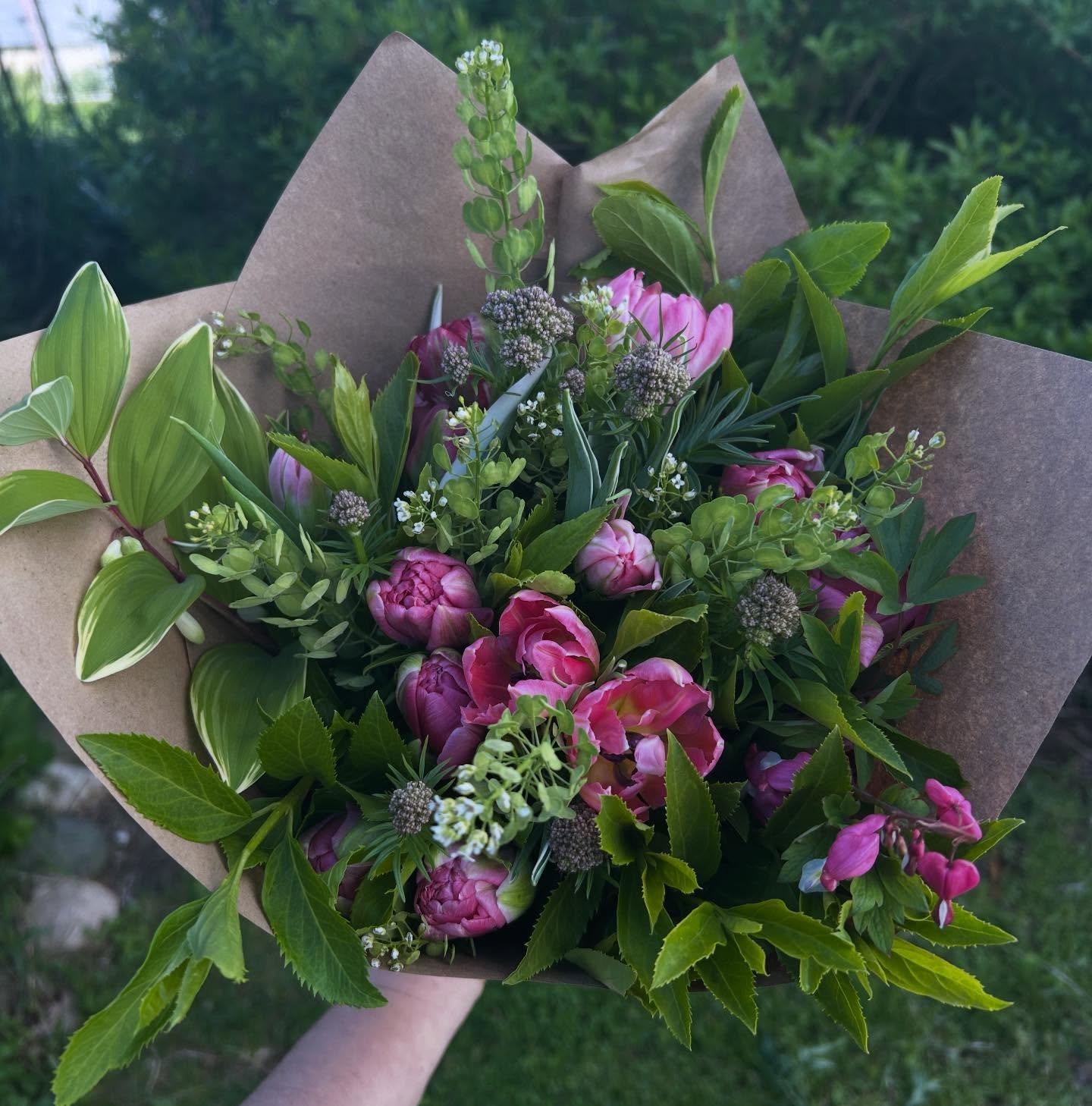 Lots of fancy tulips tucked in there that will open up to look like peonies or roses! Double tulips are the best!