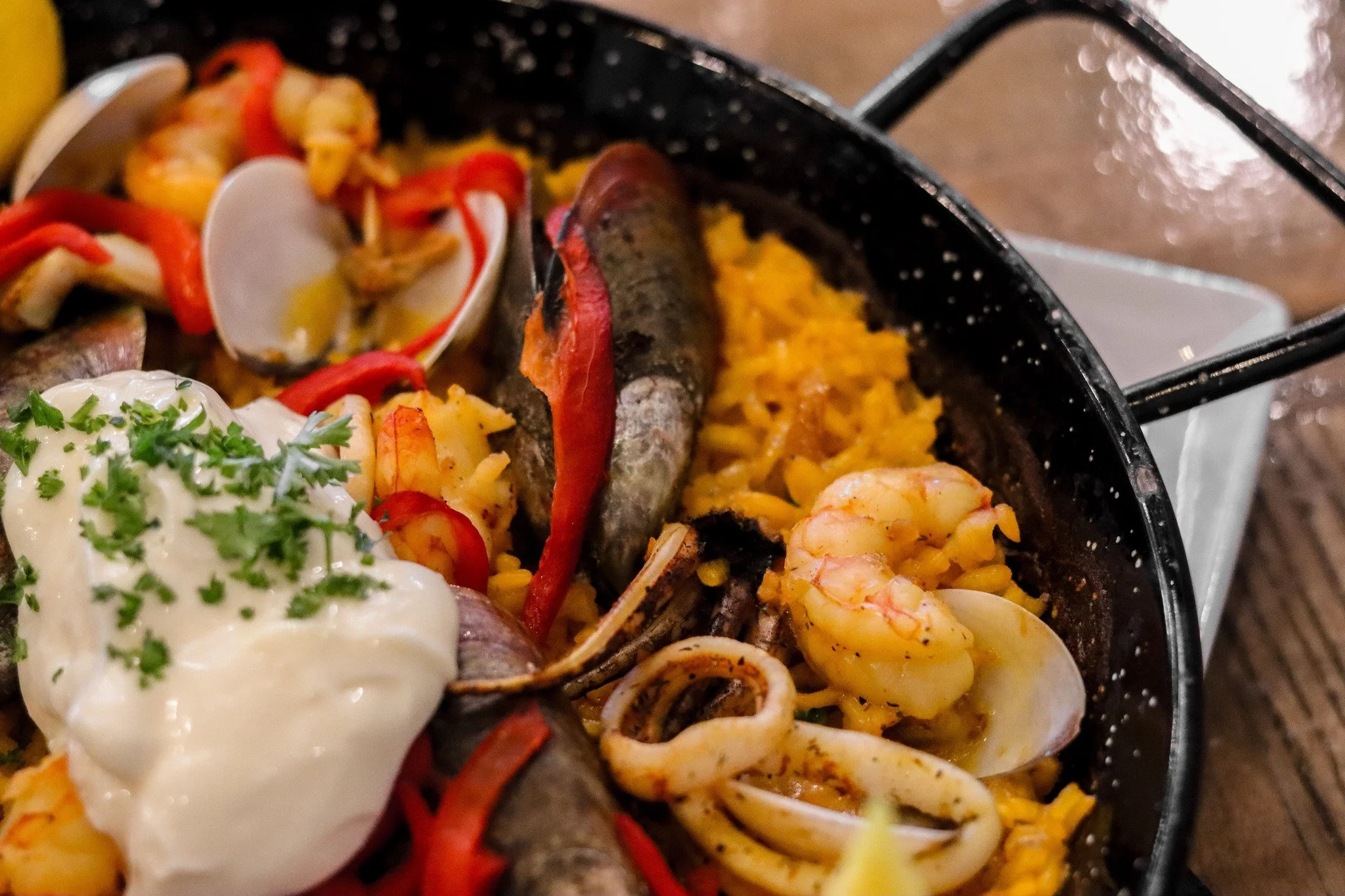 PAELLA DAY IS BACK! We missed it &amp; you! Join us for lunch for complimentary sangria (12pm-3pm).
Ask your server about the lobster 🦞 
**we will not be having live music tonight**
**kids room will be CLOSED**