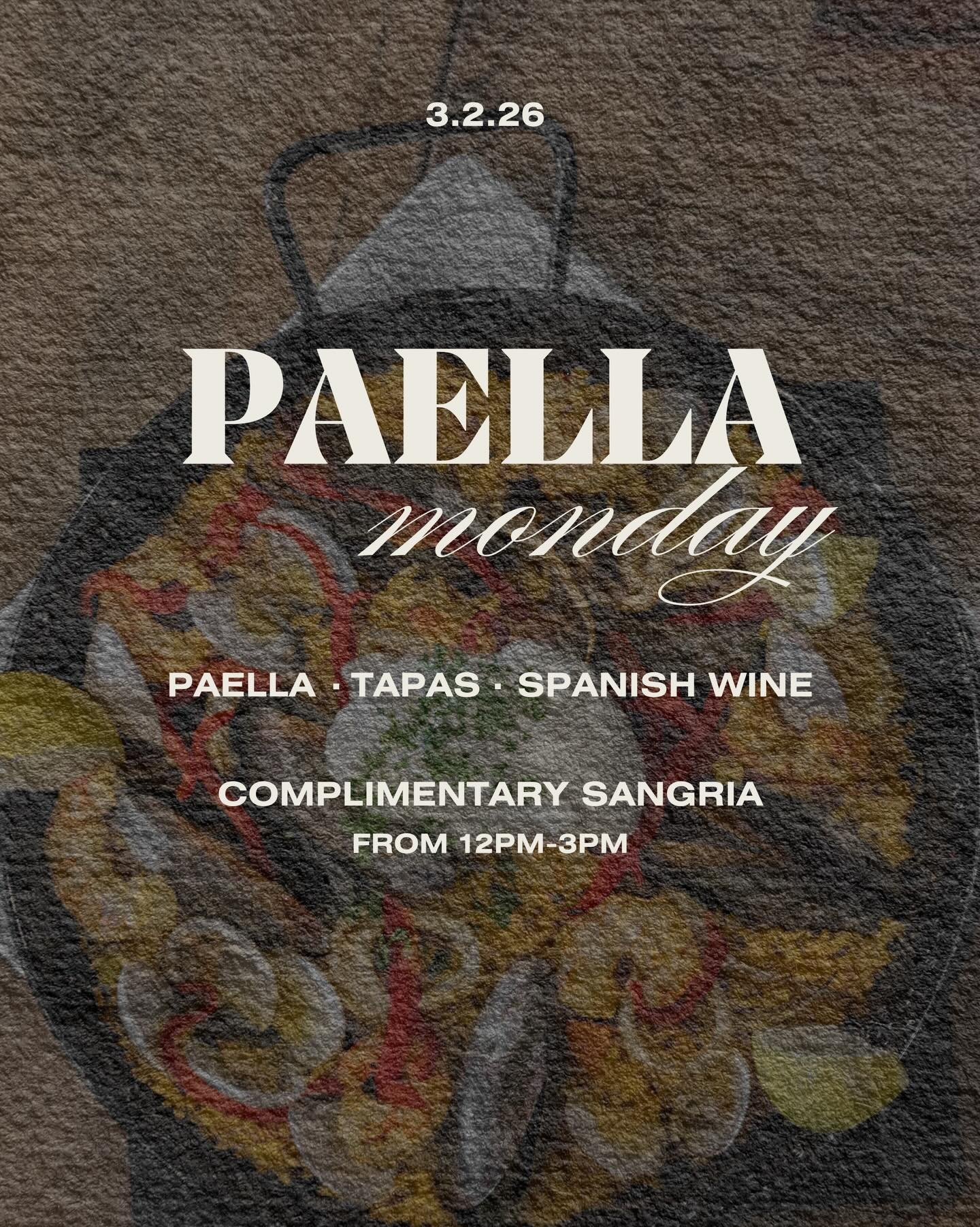 March Paella Day is one week away! 🥘

Mark your calendar , make a reservation, and join us for our Vegetarian, Seafood, or Mixta Paella along with a full Tapas Menu, &amp; Hand Selected Spanish Wines! 

Complimentary Sangria will be available from 1