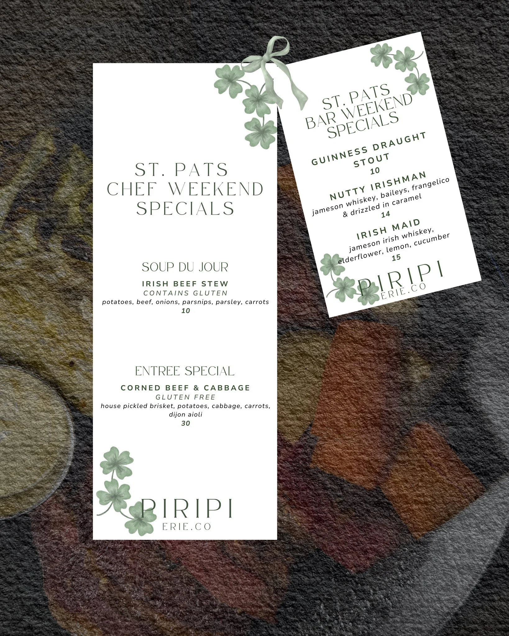 Happy St. Patrick's Day! 🍀 Come join us for a festive dinner and enjoy our lucky specials, featuring our signature Irish-inspired dishes and drinks! 
Make a reservation: link in bio