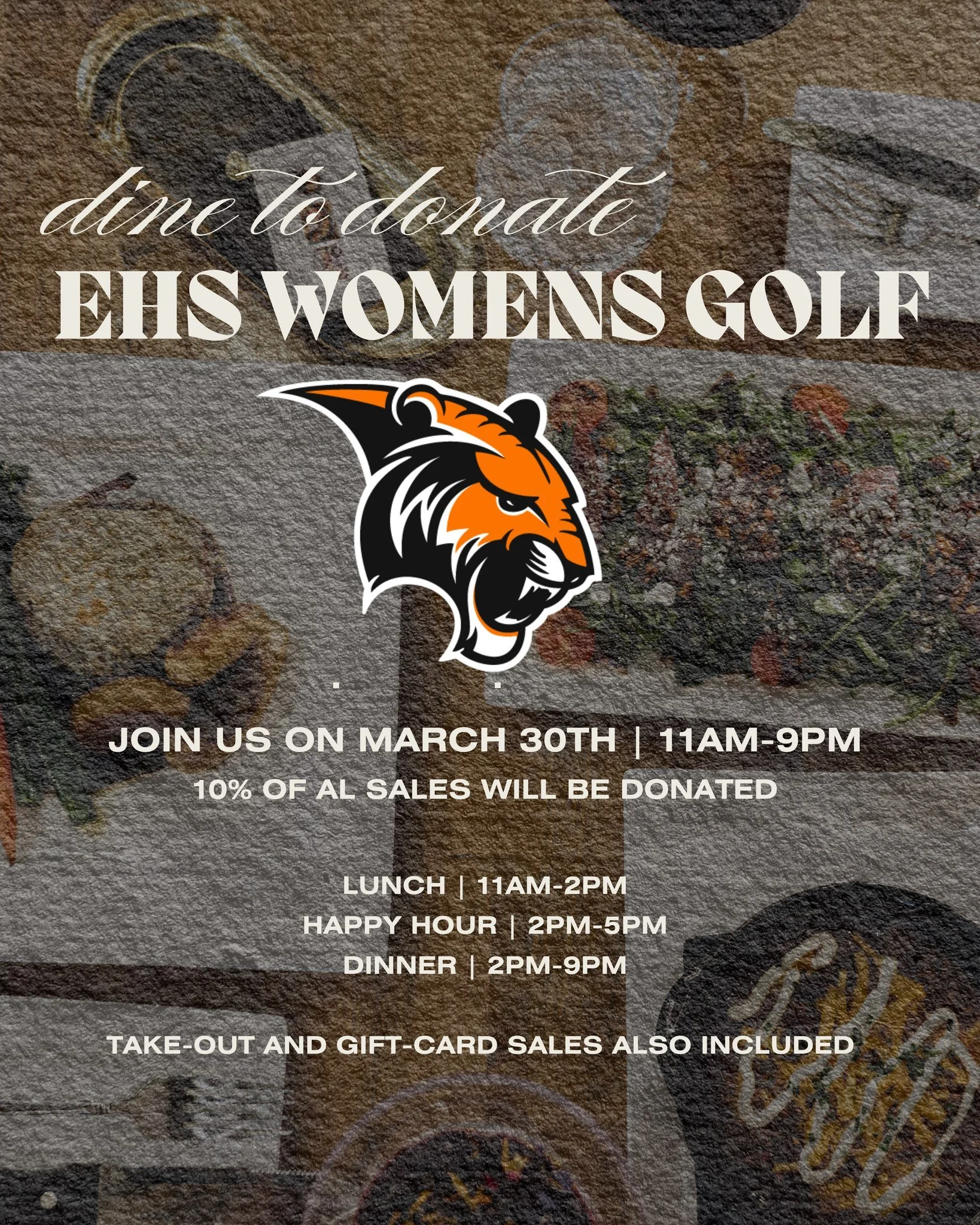 In one week, we will be hosting a Dine to Donate event in support of Erie High School Women's Golf.  We invite you to join us on March 30th anytime between 11am-9pm! 10% of all sales, including lunch, happy hour, dinner, take-out, and gift card purch