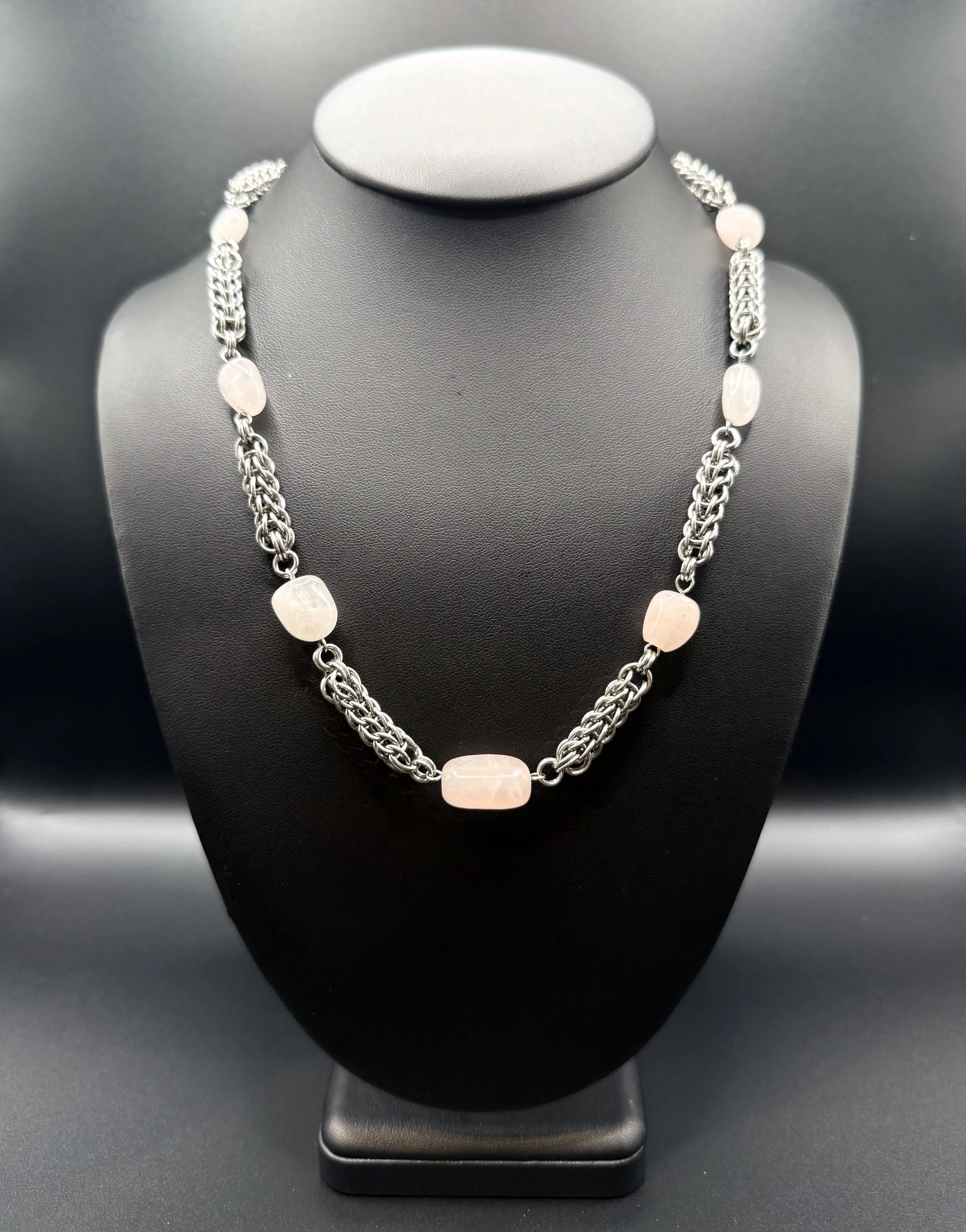 Stainless Steel Persian & Rose Quartz Necklace