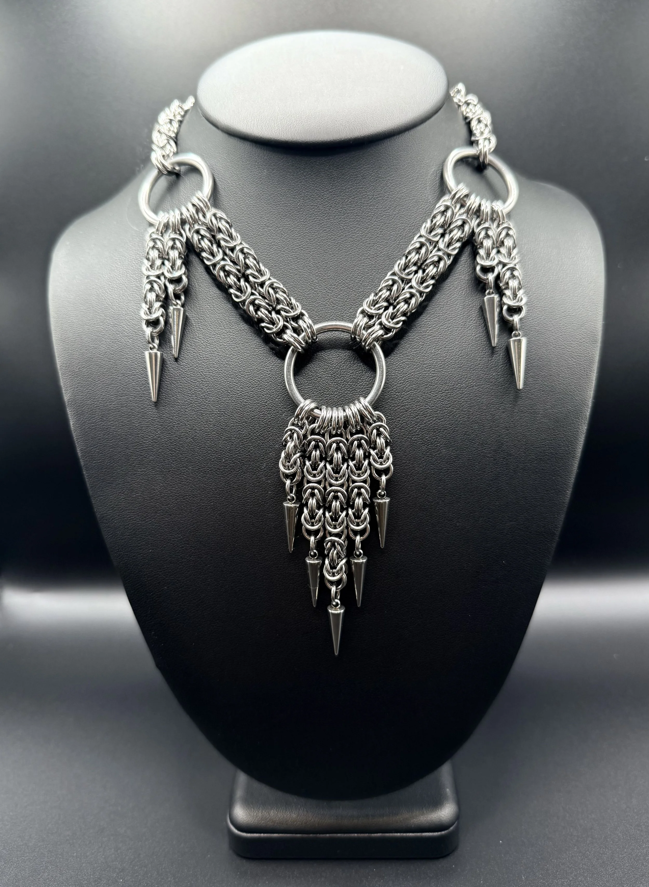 Stainless Steel Byzantine Spike Necklace I