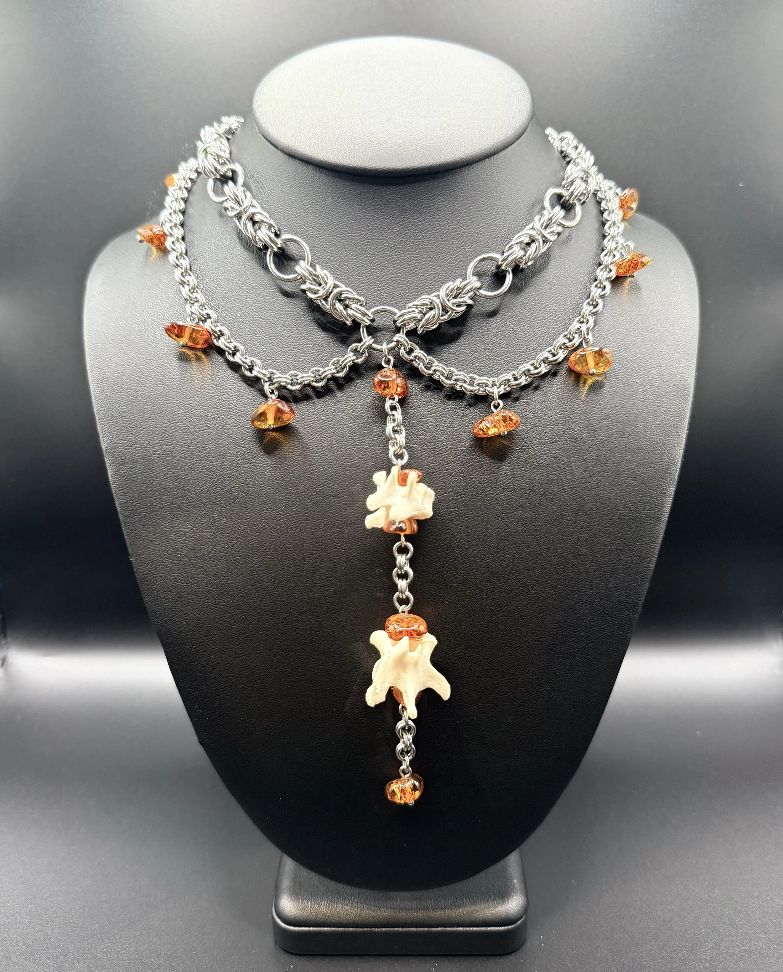 Raccoon Vertebrae & Amber Necklace