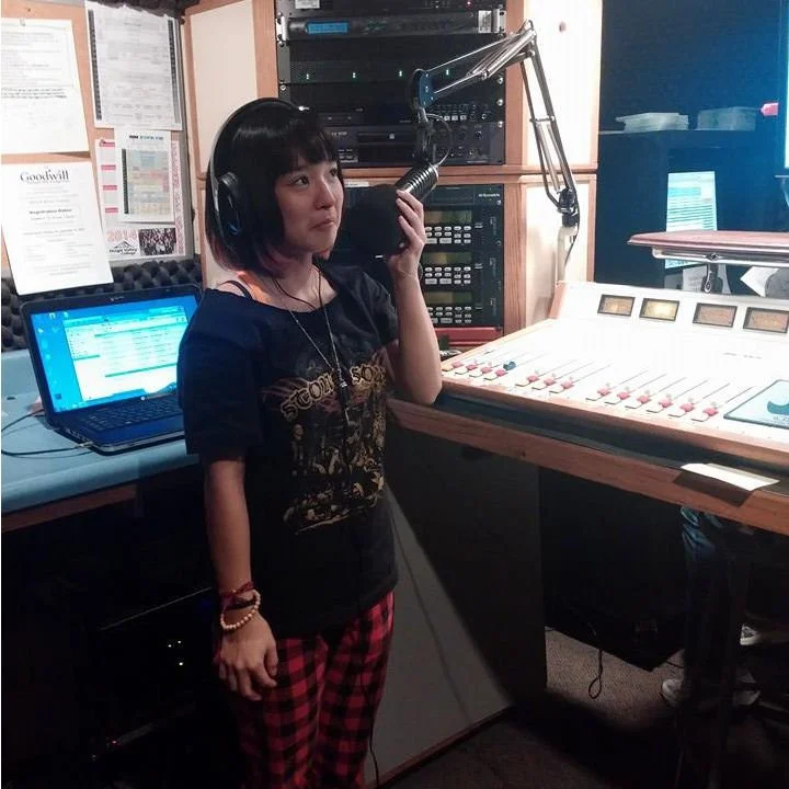 SVC student volunteer Misa Fukuda on the air for the first time.