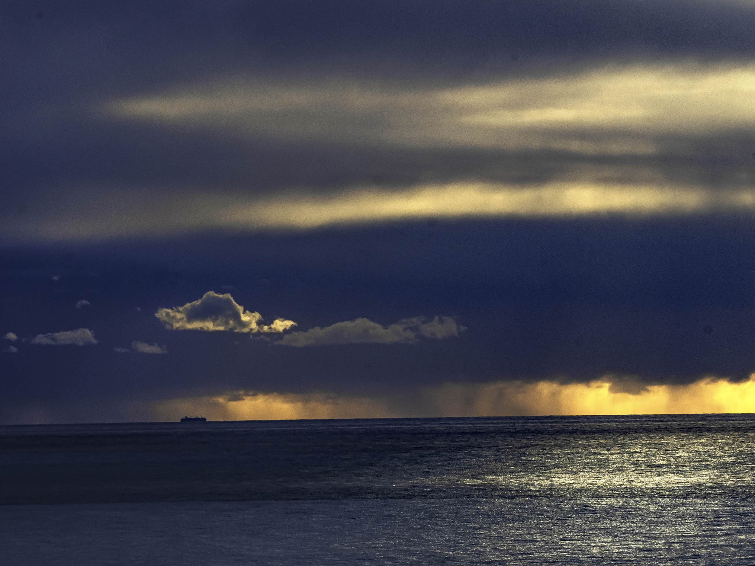 Italy • Italian Riviera • La Mortola • Blue clouds and ship • Mar 5, 2024