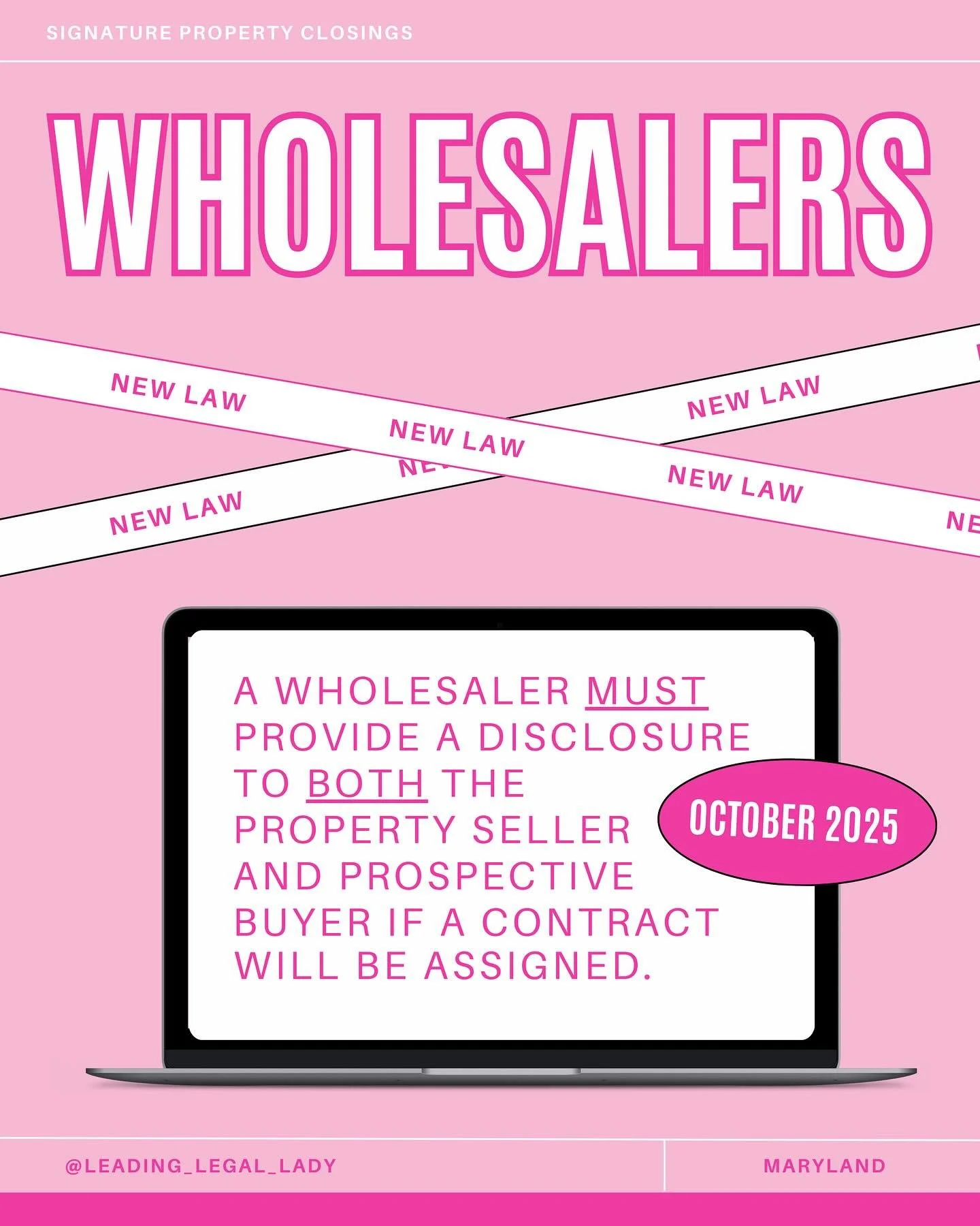 🚨‼️ NEW LAW ALERT - MARYLAND WHOLESALERS 🚨‼️
Starting October 2025, wholesalers must disclose to both the property seller and the prospective buyer if a contract will be assigned.
Failure to provide this disclosure allows the buyer to terminate t