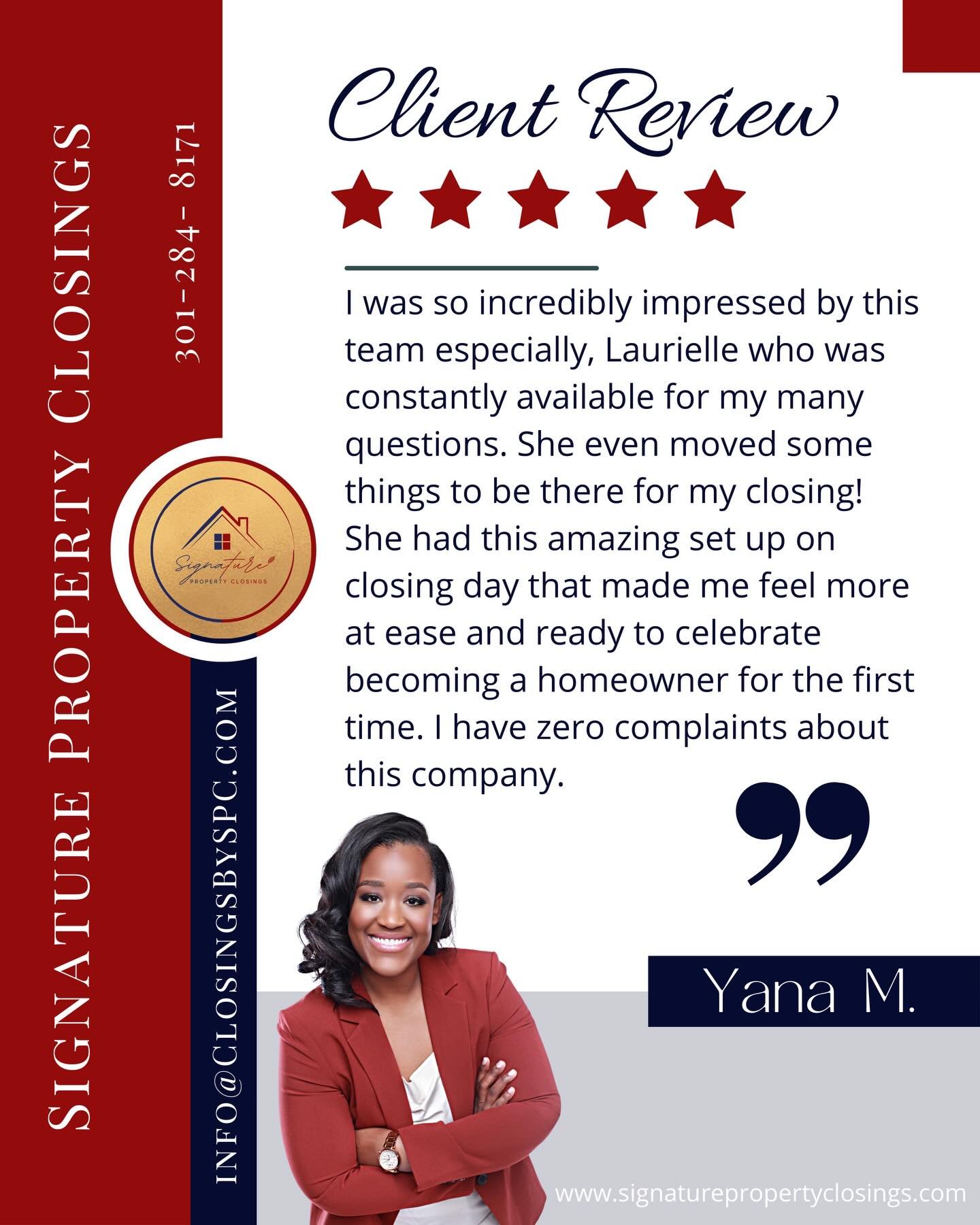 SPC Client Review✨

Closings By Signature Property Closings

&ldquo;It&rsquo;s not just a closing, it&rsquo;s an experience!&rdquo;

Interested in closing with SPC? Email us your ratified contract today! 

Signature Property Closings 
Serving DC, MD,